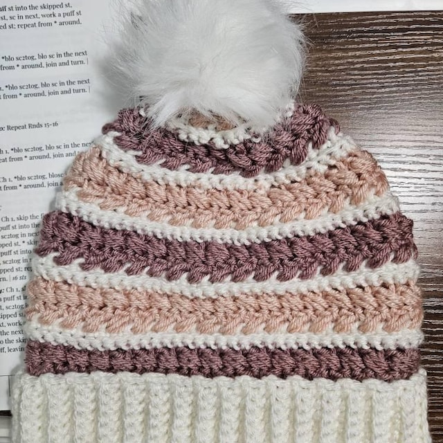 A customer's finished Wheat Stitch Beanie Crochet Pattern