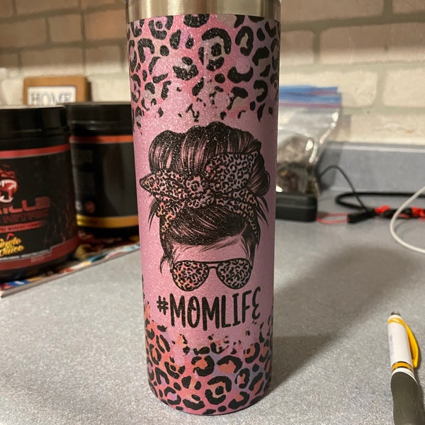 20 OZ Iridescent Leopard Mom Life Skinny Tumbler Design - Straight ...