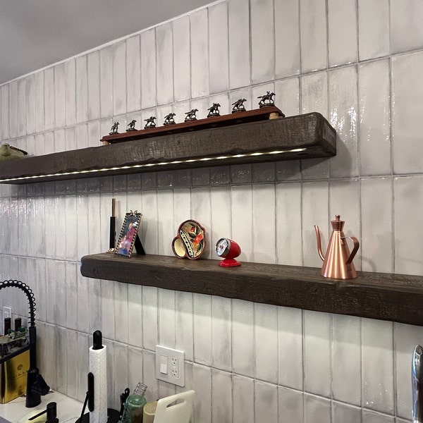 Rustic Floating Wood Shelf With Wifi LED Lights - 3 Inch Thick - Etsy