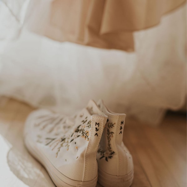 Custom Embroidered Wedding Converse, White Flowers Embroidered Sneakers ...