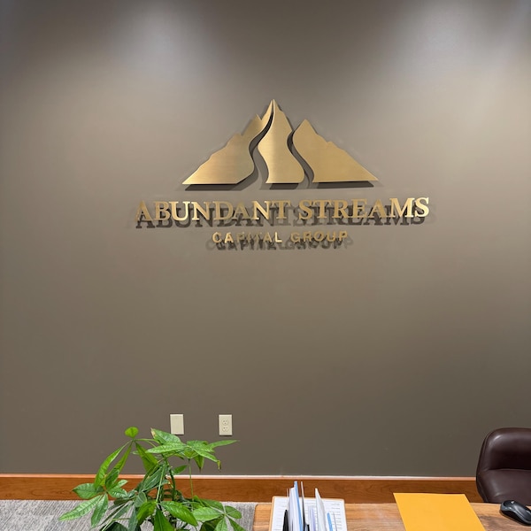Custom 3d Cut Out Floating Metal Logo Sign: Gold Office Wall Logo Decor ...