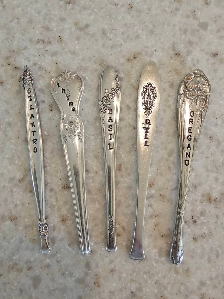 Handmade garden marker Set of 5 Herb marker Vintage upcycled Christmas Garden stakes Spring gift basket Mother’s Day gifts for her Plants