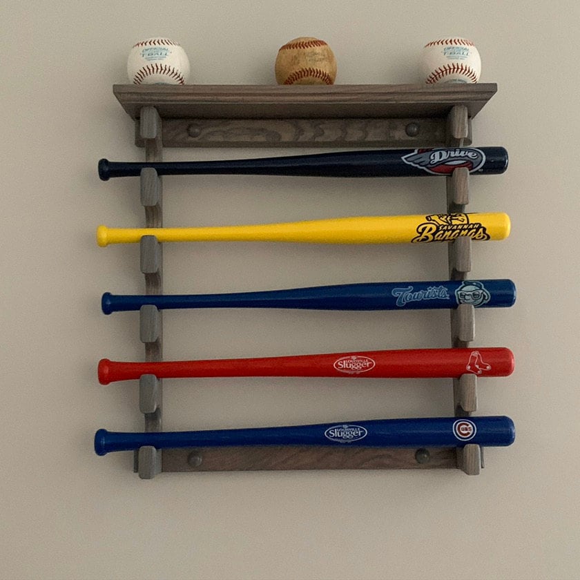 Made in the USA Horizontal Mini Bat Rack with Baseball Shelf