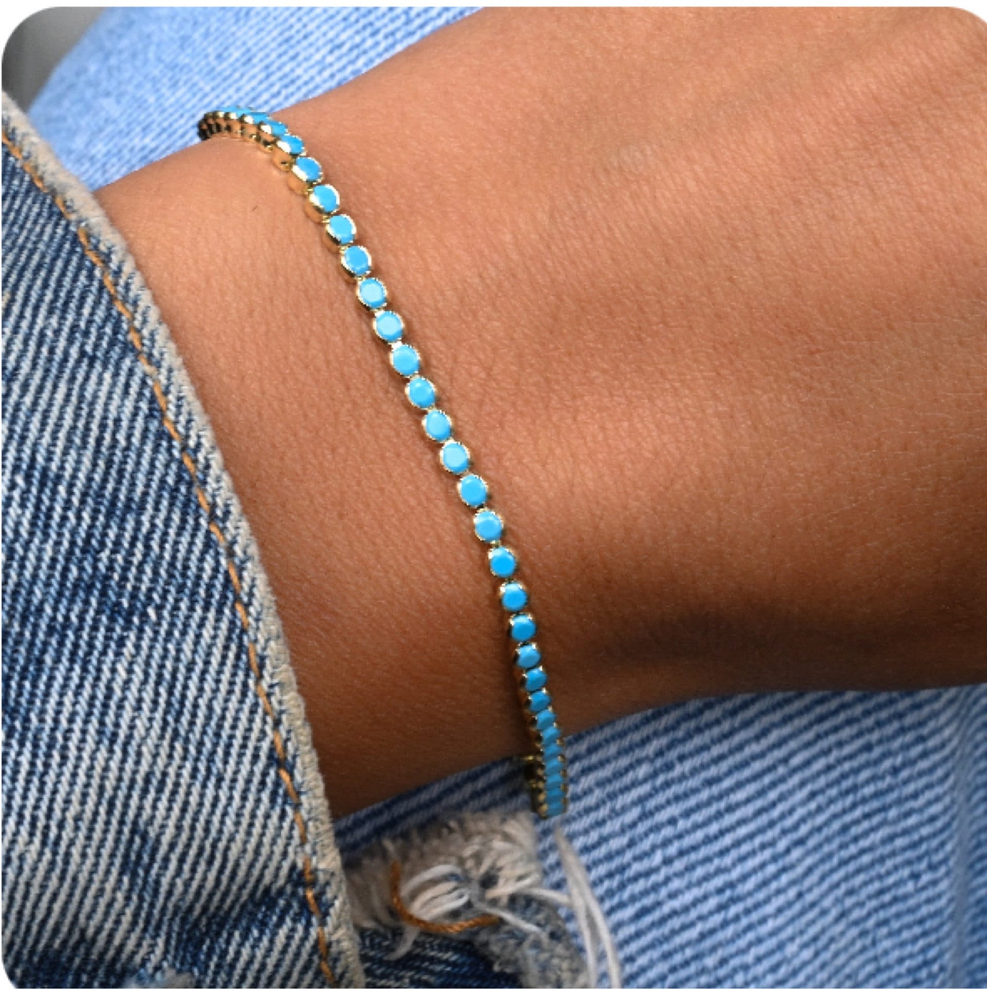 Turquoise Bracelet, Turquoise Tennis Bracelet, Dainty Bracelet, Turquoise Jewelry, Gift for Her, Minimalist Bracelet, Gold Tennis Bracelet