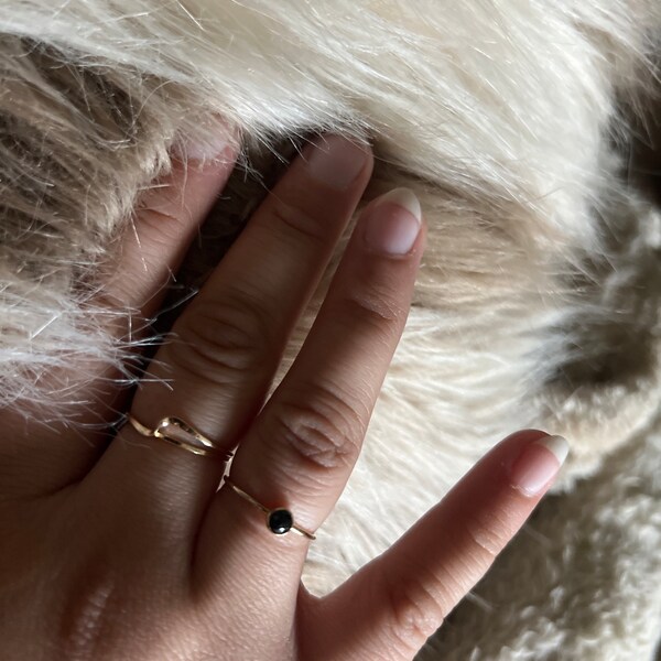 Black Spinel 14k Yellow Gold Ring, Thin Stacking Band Rose Gold Option ...