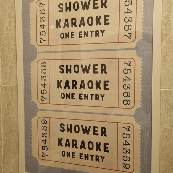 Shower Karaoke Ticket Print Bathroom Retro Black Cream Aesthetic Shower ...