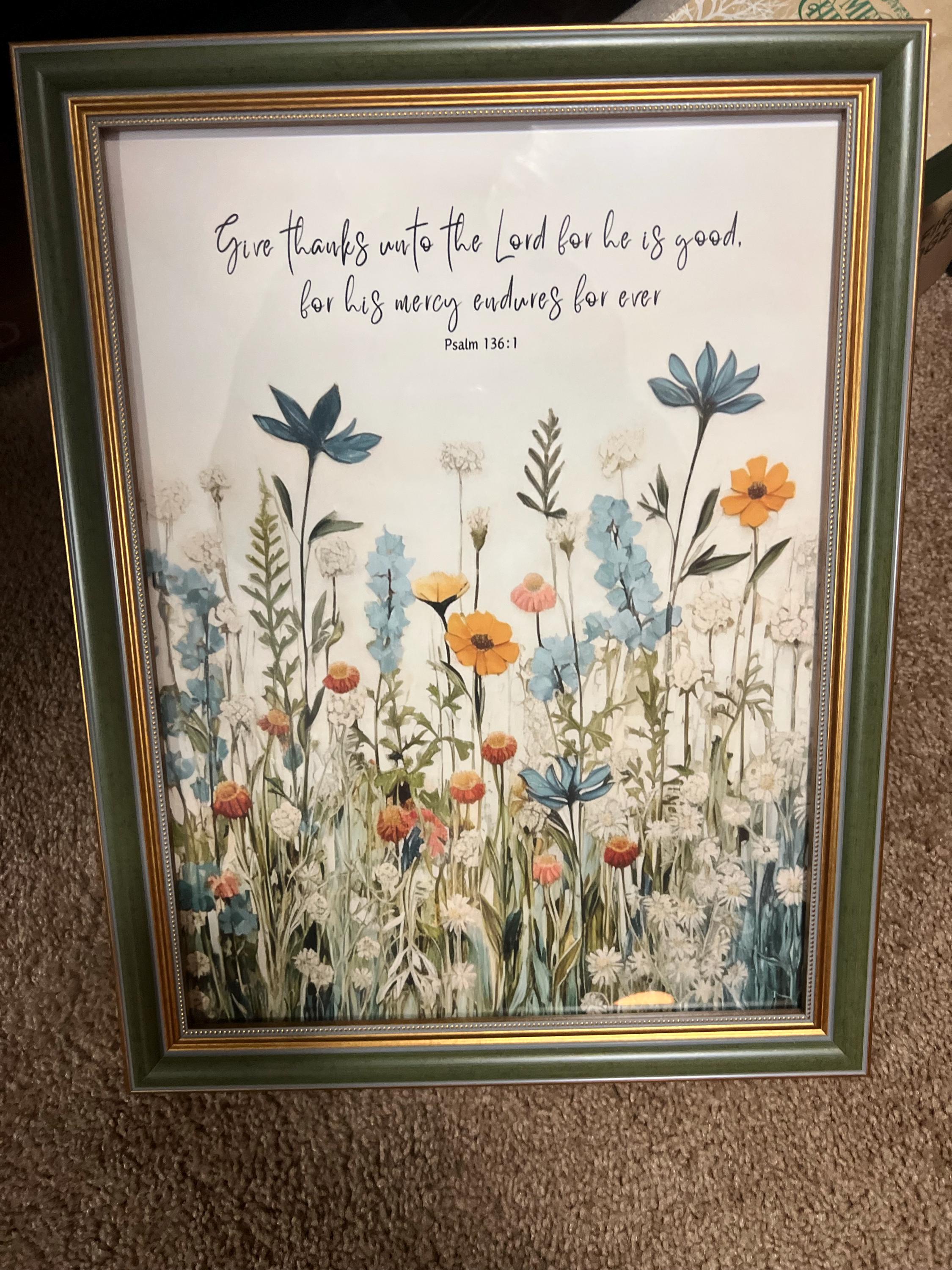 Art Print, Give Thanks To The Lord For He Is Good, His Mercy Endures Forever, Psalm 136:1, Scripture Art, Christian Wall Art, Wildflower Art
