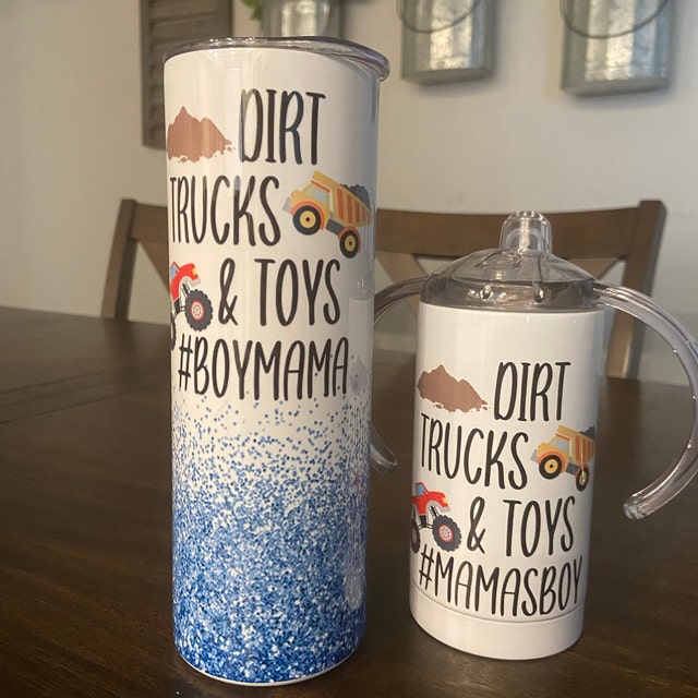 Boy Mom Tumbler, Mommy and Me Cups, Trucks Dirt and Toys Cup, Faux Glitter Boy  Mom Tumbler, Boy Family Cup Set, Boy Dad Tumbler 