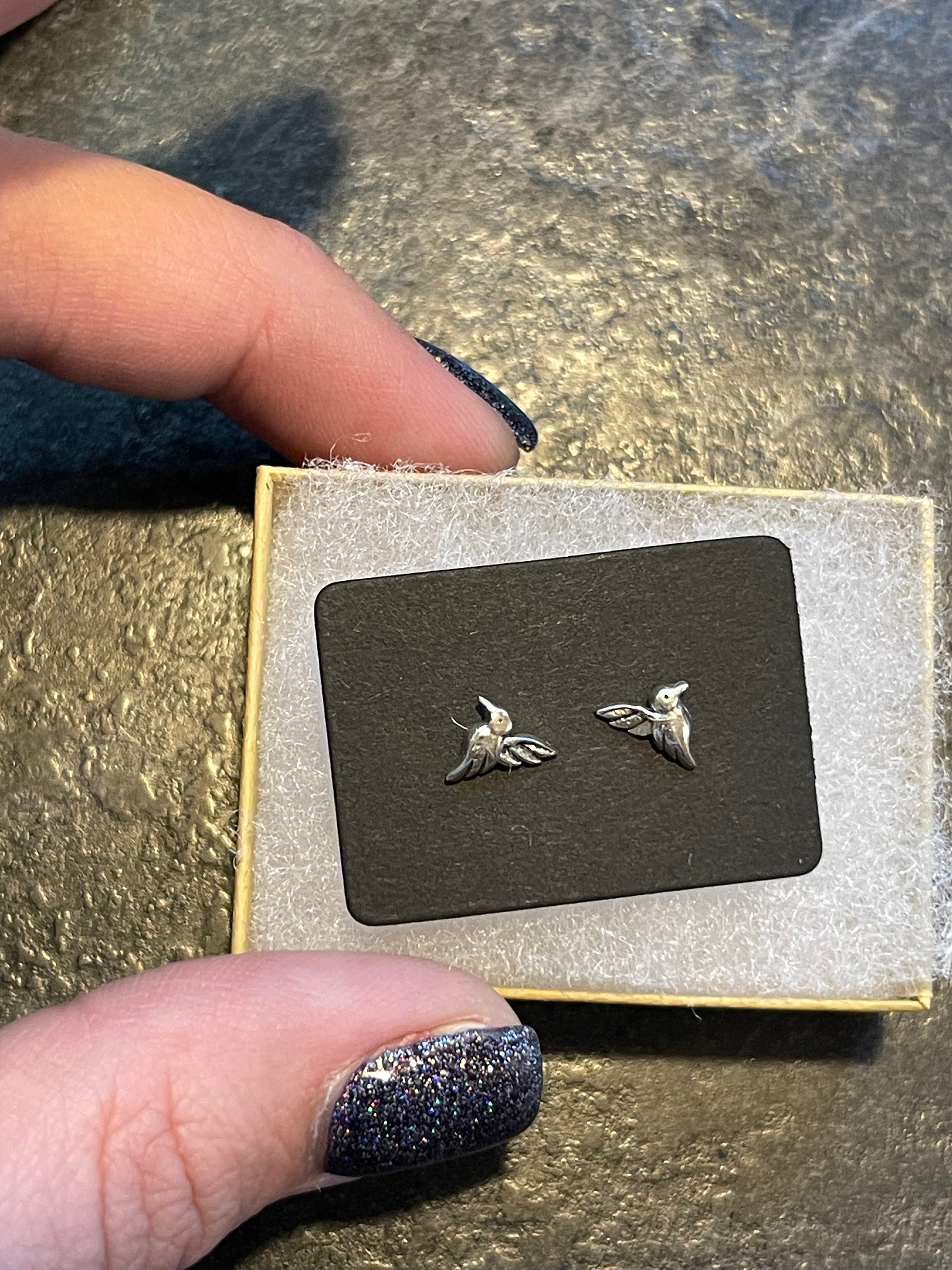Tiny Hummingbird Sterling Silver Studs, Hummingbird Earrings, Kids Earrings, Tiny Studs, Bird Studs, Minimalist Earring, Dainty Earrings