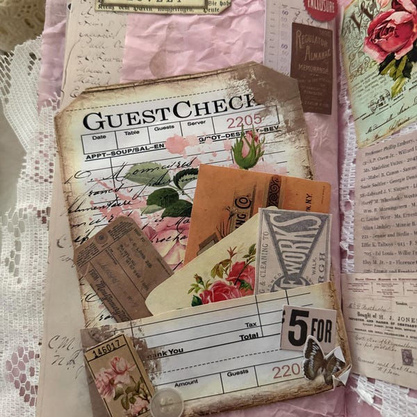 Shabby Receipt, Pocket Tags, Loaded Envelope, Junk Journal Kit ...