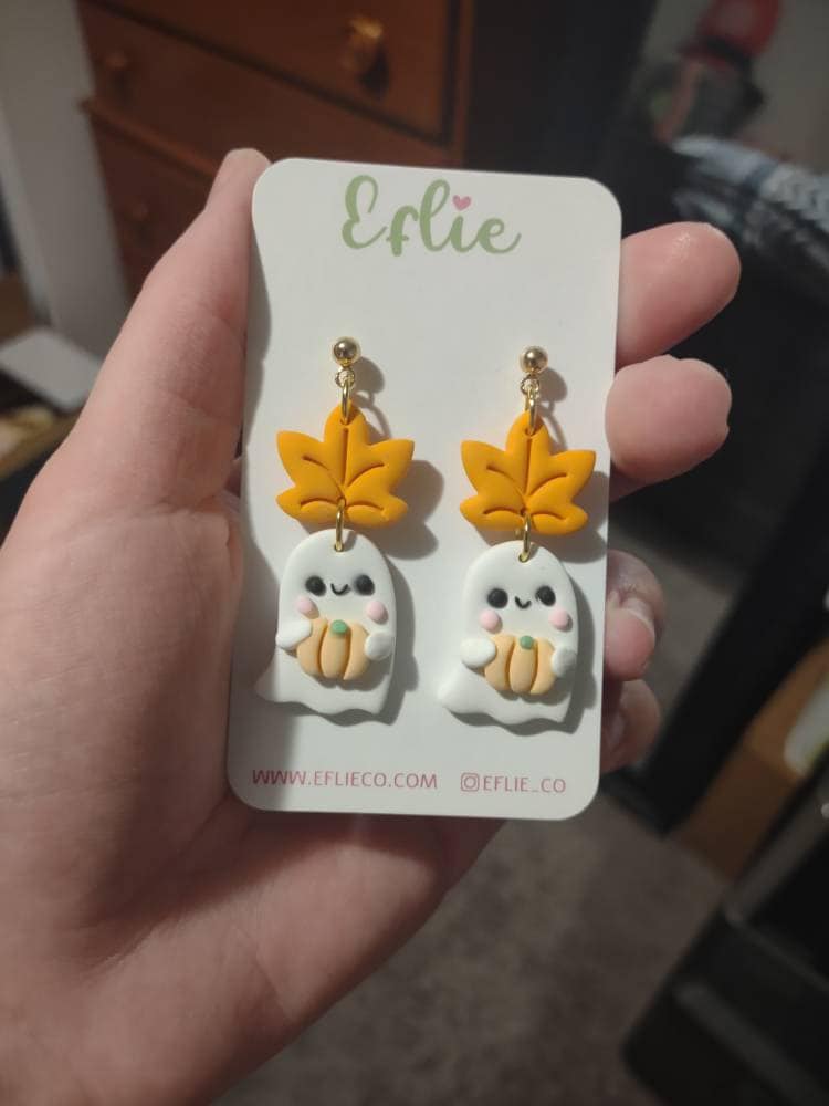 Halloween Cute Witch Ghost Pumpkin Earring | Clay Fall Studs | Cute Spooky Ghost Dangling | Halloween Gift Idea | Halloween Spooky Earrings