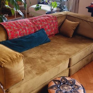 Corduroy Teddy Sofa, Foldable Meditation Teddy Couch Bed, Living room Sectionals, Ottoman Couch pouf, Floor Seating Sofa set, Seat Cushions