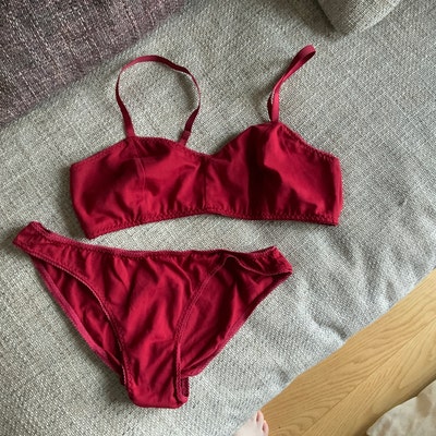 Cherry Red Cotton Underwear Set for Women / Organic Cotton Wireless ...