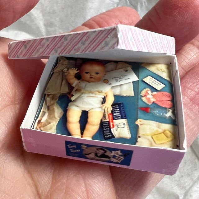 Tiny Tears Doll Box - Dollhouse Miniature - 1950s Retro Dollhouse