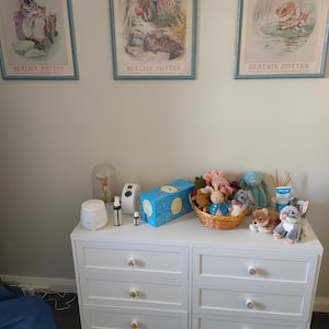 BEATRIX POTTER Peter Rabbit Jemima Puddle duck Tom Kitten Tiggy Winkle Jeremy Fisher knobs M2M bedding Kids Nursery drawer pulls... so cute!