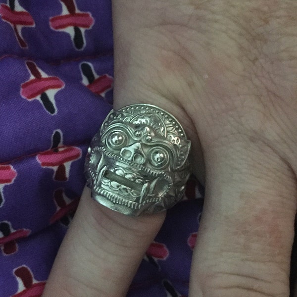 Barong God of Good Mens Ring in Silver, Balinese Mythology Gothic Ring ...
