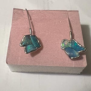 Customer photo from Patricia, Edgy Raw Opal Dangle Earrings, October Birthstone Statement