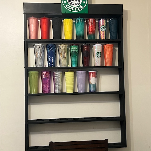 STARBUCKS Coffee Cups Set Of 4 Multi Color With Cup Rack Holder