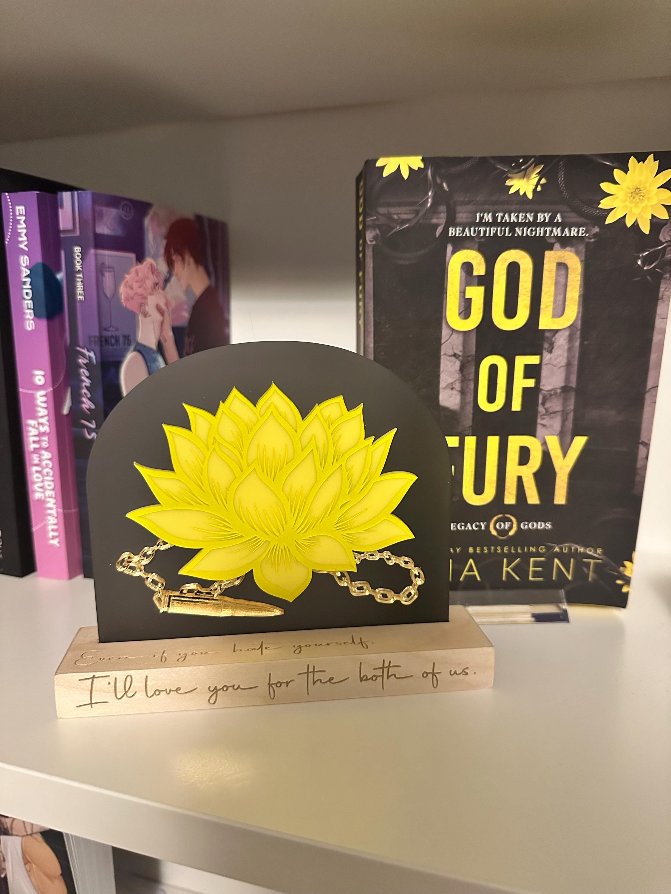 Officially Licensed God of Fury Lotus Flower Bookshelf Sign; Dark Romance Decor; Legacy of Gods Rina Kent