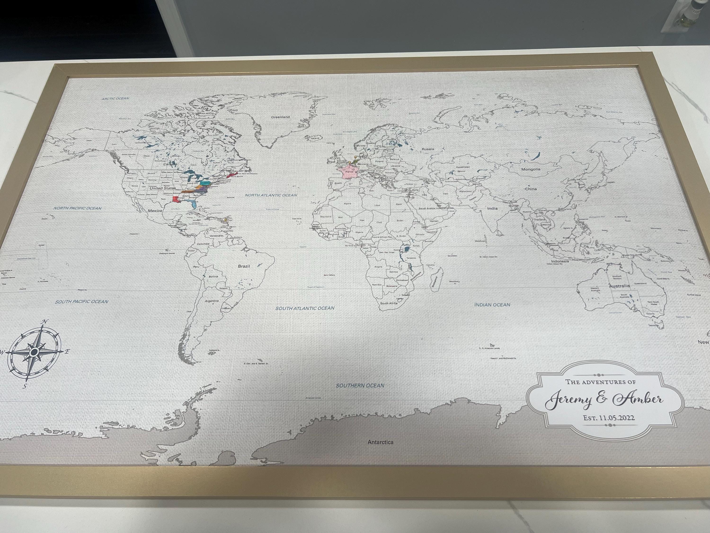 World Watercolor Map DIY - 2nd Cotton Anniversary Gifts for him or her, Travel Valentines Day | JW Design Studio