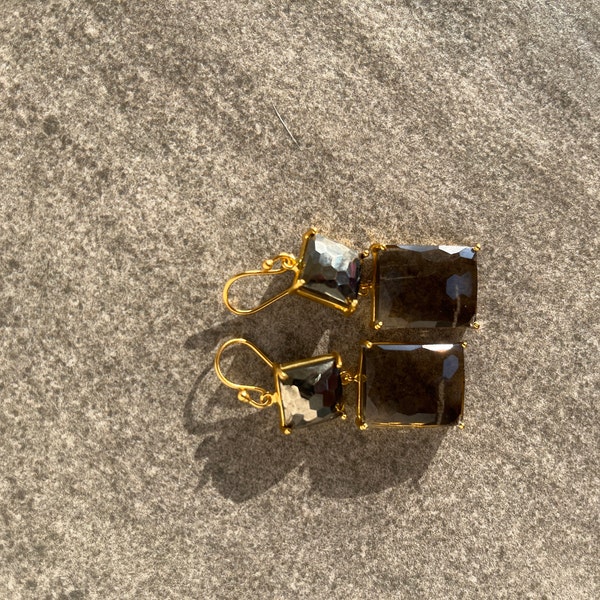 •DUA LUNA• labradorite + honey quartz + mixed metal dangle earrings main image 0