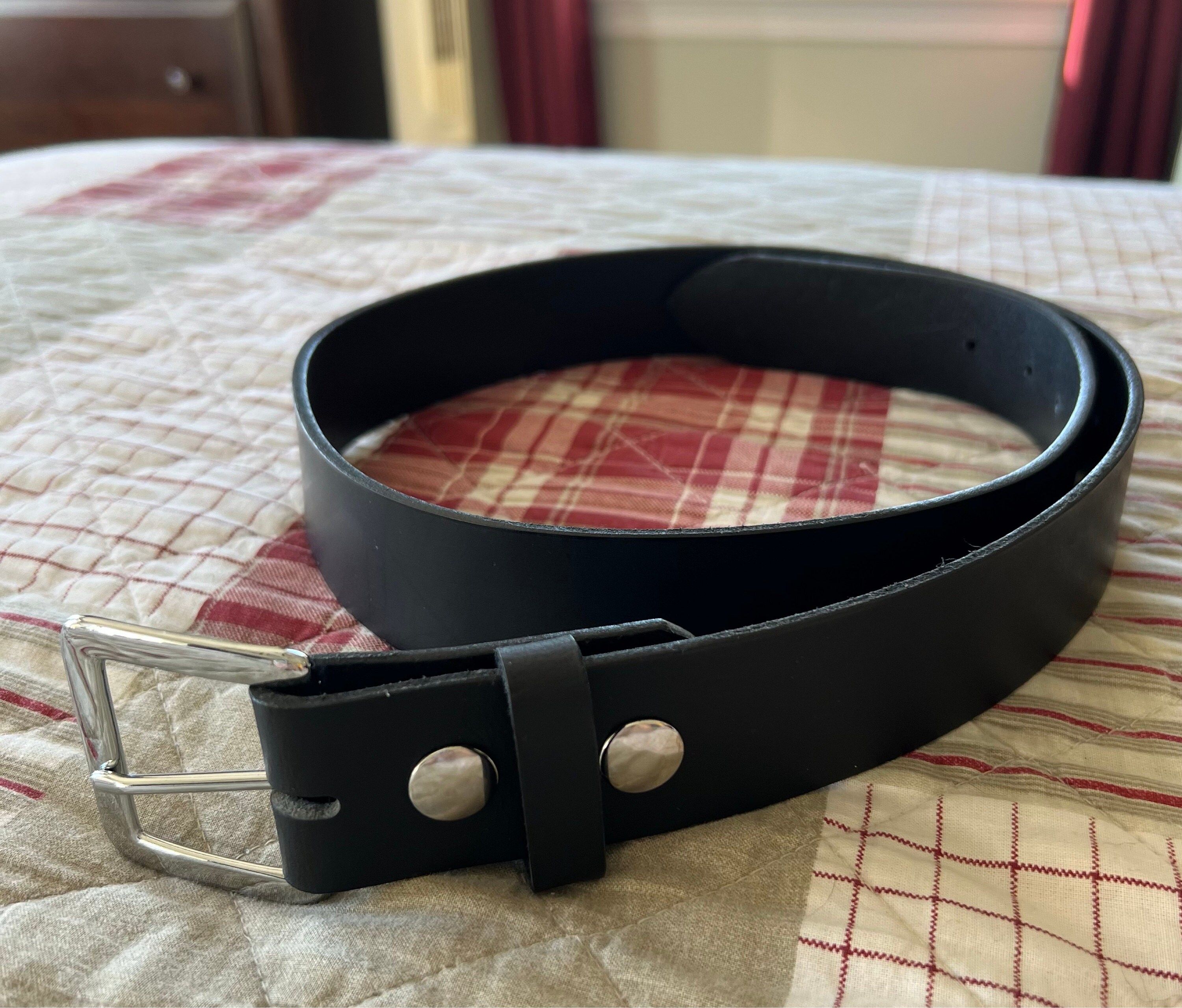 Leather Belt, Buffalo 1.5” Mens Dress Belt Amish Handmade Full Grain Made in USA