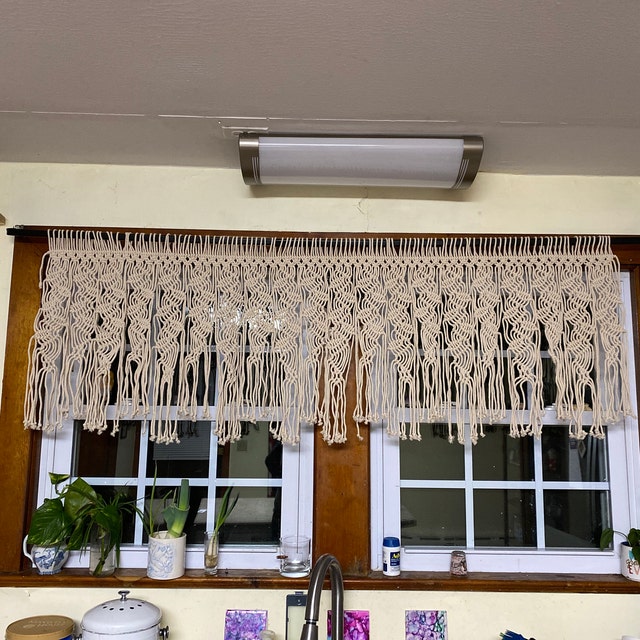 Flber Cortina de macramé con cenefa de macramé para ventana, divisor de  puerta de cocina, decoración de pared de estilo bohemio, 43 pulgadas de  ancho
