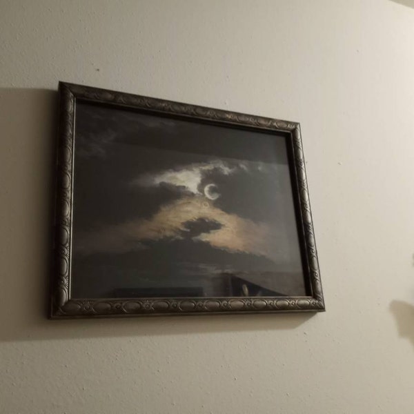 Moody Night Sky Painting | Vintage Crescent Moon Print | Digital ...