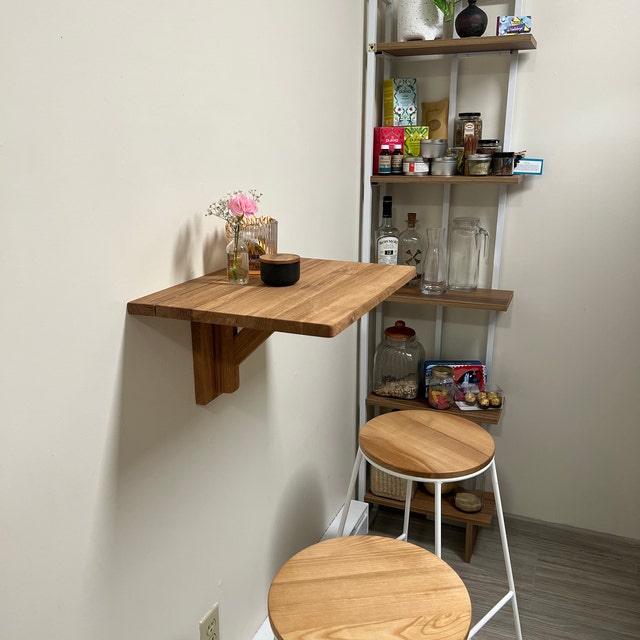 ON-U LIFEMY ON MINI FOLDNG SHELF テーブル Handmade Oak Fold Down Bedside Shelf, Wall Mounted Mini Desk