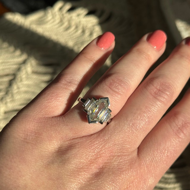 Elongated Hexagon Moissanite Ring/ Five Stone Moissanite