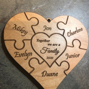 Personalized Carved Names Rustic Wood Heart Ornament- Personal Creations Customized Ornaments Christmas Tree Home Décor Gifts