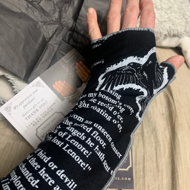 The Raven Writing Gloves Fingerless Gloves Cotton, Arm Warmers