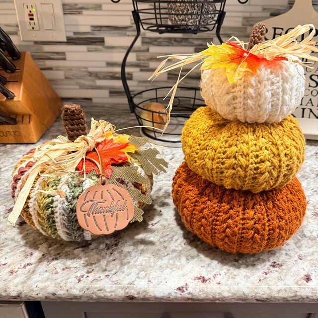 A customer's finished Wheat Stitch Pumpkin Spice Crochet Trio Pattern
