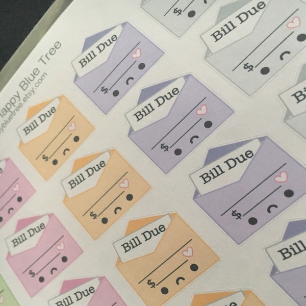 Happy or Sad Bill Due Write-in Tracker Reminder Cute Kawaii Planner ...