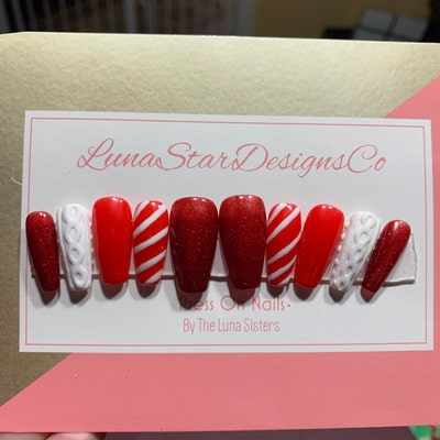 Christmas Nails Candy Cane Nails Sweater Nails Press on Nail Set ...