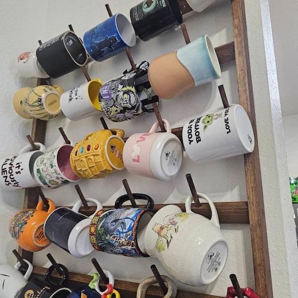 Timber Mug Rack Wood Coffee Mug Rack: Handmade Kitchen Organizer, Holds 27 Mugs or ...