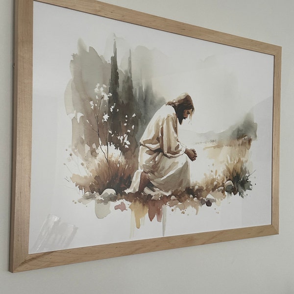 Jesus Prays in the Garden of Gethsemane Canvas Wall Art Poster Holy ...