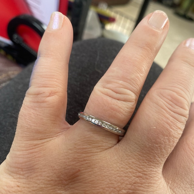 Aienid Women's Stainless Steel Eternity Ring Set With White Crystals - Channel Wedding Band Size 4-11.5