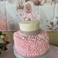 Pink Teddy Bear Cake Topper | Pastel Theme Baby Shower Decor, Diaper ...