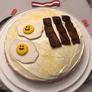 pics Bacon And Egg Birthday Cake fondant eggs cake topper fondant bacon fondant breakfast toppers fondant food eggs and bacon topper eggs and bacon cake birthday