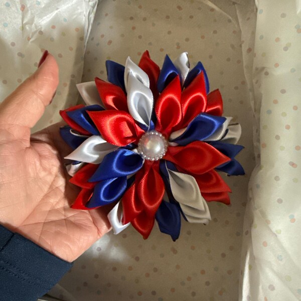 Pin Corsage Hot Pink Single Layer Satin Ribbon Flower Brooch Handmade