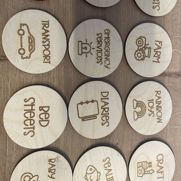 Round Wooden Toy Box Storage Tags - Trofast Labels - Playroom Decor ...