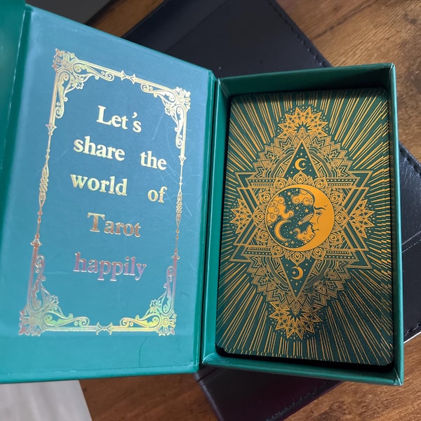 Shayan Rasheed Green Gold Tarot Deck, 78 Waterproof Tarot Card Deck, Tarot Cards With ...