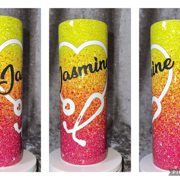 20 Oz Skinny Tumbler Sublimation Design Template Glitter Ombre Yellow ...