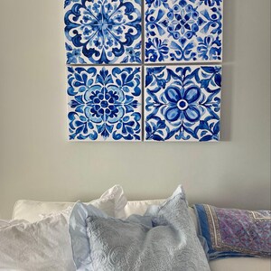 Blue Mediterranean Tile Wall Art: Blue Spanish Tile Artwork