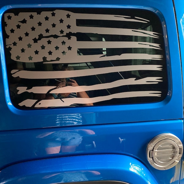 Distressed American Flag Window Decals For Jeep Wrangler JKU & JLU 4-Door Models