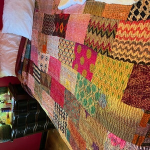 Vintage Kantha Throw Indian Sari Patchwork Quilt - A Wedding Gift