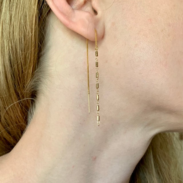 HiUnni 18g Chained Threader Earrings - Long Stainless Steel Chain, Sold As A Pair