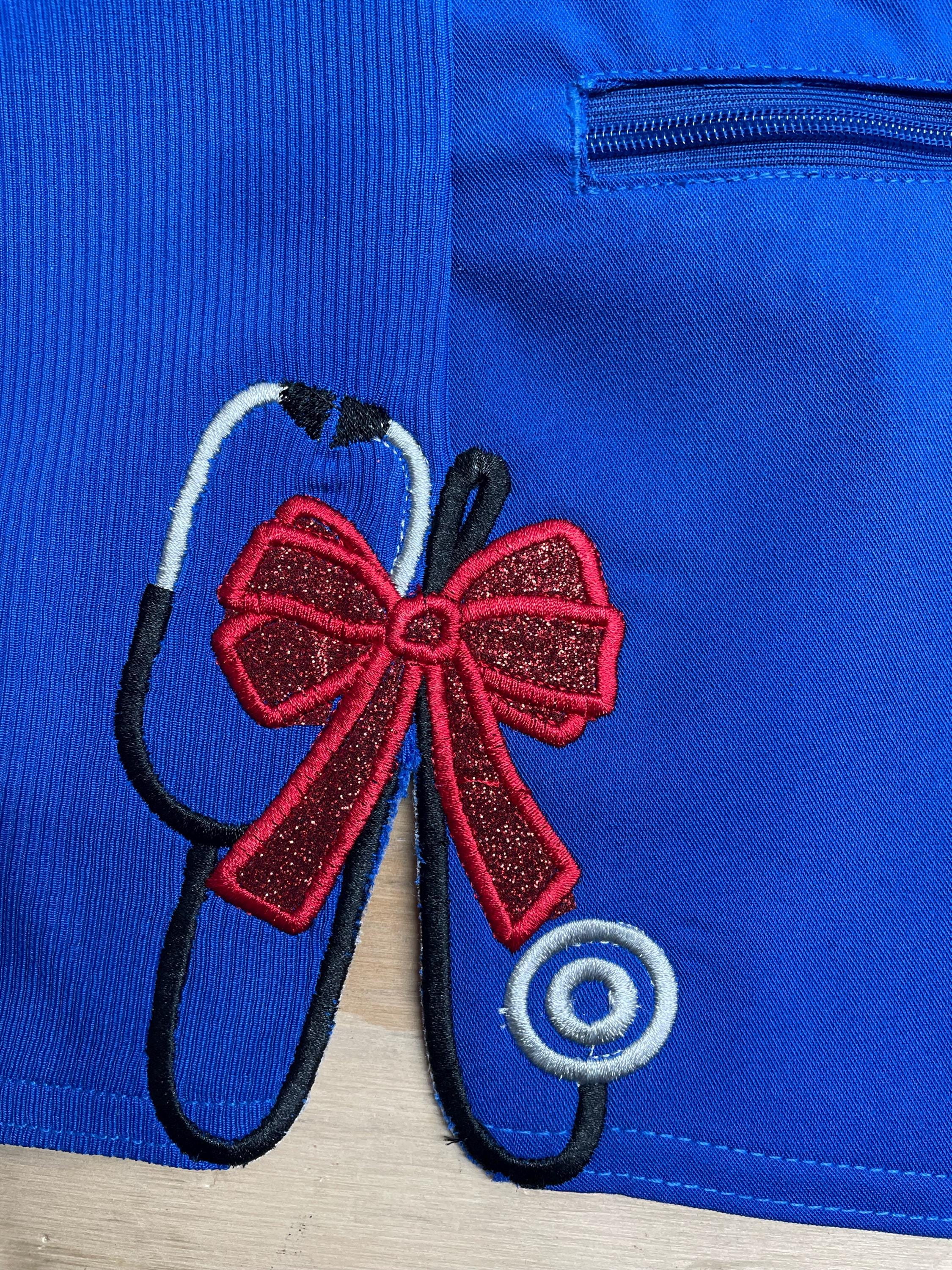 Customer project using Therapist Medic Stethoscope with Bow Applique embroidery design