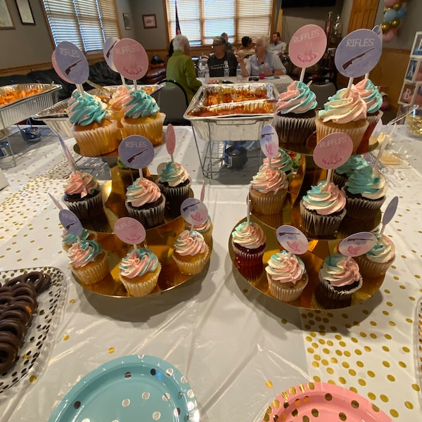 Rifles or Ruffles Gender Reveal, Shooting Gender Reveal, Cupcake ...